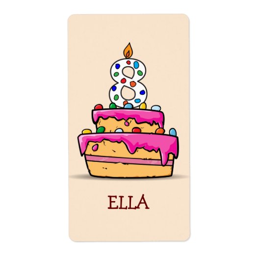 Meisje 8th Birthday, 8 op de zoete roze Cake Etiket (Voorkant)