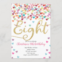 Meisje 8th Birthday Hearts Confetti Rainbow Glitte