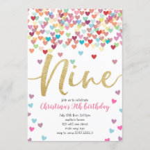 Meisje 9th Birthday Heart Confetti Rainbow Glitter