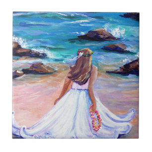 Meisje aan de Beach Hawaii Ceramic Tile Tegeltje