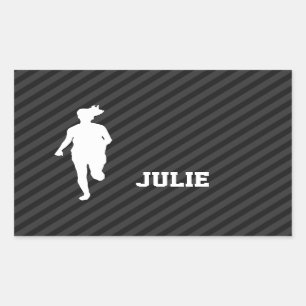 Meisje aan het lopen; Zwarte en donkergrijze strep Rechthoekige Sticker