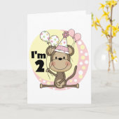 Meisje Aap in Party Pet 2e Verjaardag Kaart (Gele Bloem)