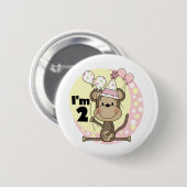 Meisje Aap in Party Pet 2e Verjaardag Ronde Button 5,7 Cm (Voorkant /achterkant)