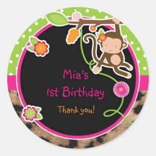 Meisje Aap Jungle Safari Helder Favor Sticker