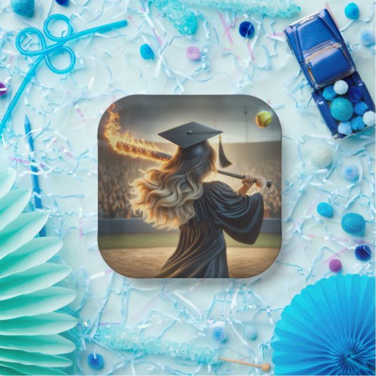 Meisje Afstuderen een vlammende vleermuis Papieren Bordje (Feest)