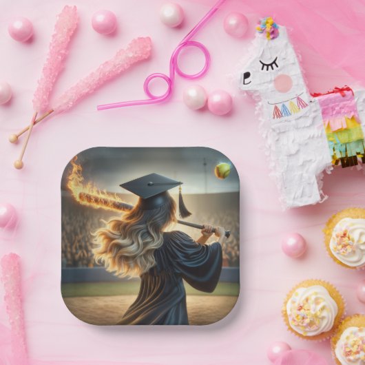 Meisje Afstuderen een vlammende vleermuis Papieren Bordje (Feest)