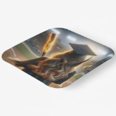 Meisje Afstuderen met vlammende vleermuis en softb Papieren Bordje (Gebogen)