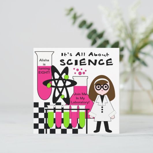 Meisje Alles over Wetenschap Verjaardagsfeestuitno Kaart (Staand voorkant)