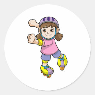 Meisje als Skater met Schaatsen en helm Ronde Sticker