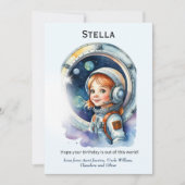 Meisje Astronaut in Space Rocket Verjaardag Kaart (Voorkant)