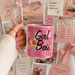 Meisje baas roze ruitjesontwerp mok