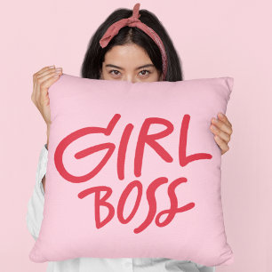 Meisje Baas Vet Lettertype Rood & Roze Vrouwelijk Kussen