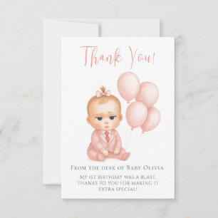 Meisje Baby Baas Bedankt Card – Roze Baas Baby