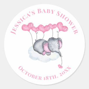 Meisje Baby Olifant op White Cloud Baby shower Ronde Sticker