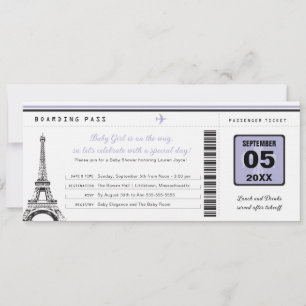 Meisje Baby shower Boarding Pass naar Parijs Kaart