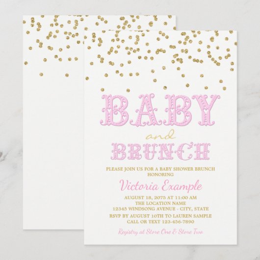 Meisje Baby shower Brunch Baby Douche Uitnodiginge Kaart (Voorkant / Achterkant)