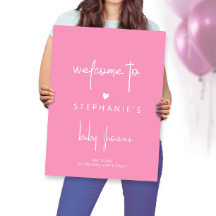 Meisje Baby shower Helder Roze Minimalist Welkom Poster