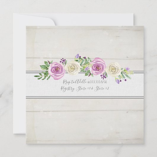 Meisje Baby shower Lila n Witte Rozen Rustiek Hout Kaart (Achterkant)