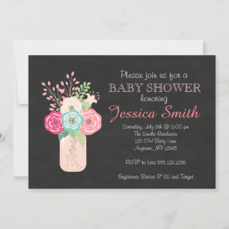 Meisje Baby shower - Mason Jar/Flowers Kaart
