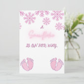 Meisje Baby shower met roze sneeuwvlokken en poten Kaart (Staand voorkant)