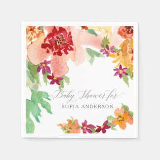Meisje Baby shower Moderne Waterverf Herfstkunst Servet