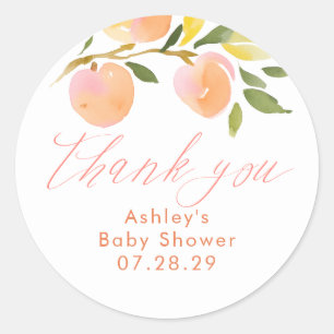 Meisje Baby Shower Perzik Bedankt Favorietjes Ronde Sticker
