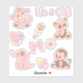 Meisje Baby shower Roze Dieren Set Sticker (Vel)