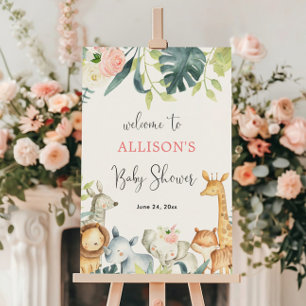 Meisje baby shower safari dieren welkom teken poster