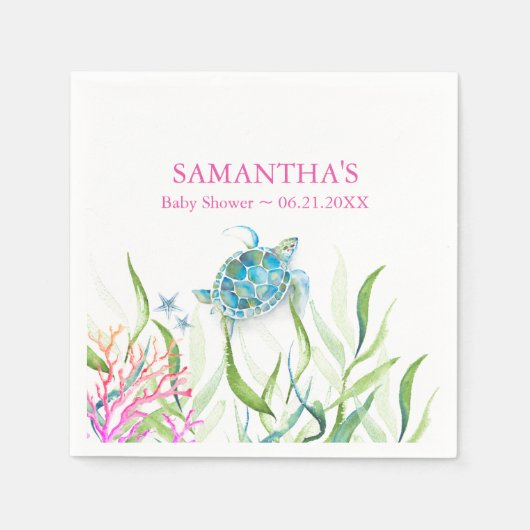 Meisje Baby shower servetten Zee schildpad (Voorkant)
