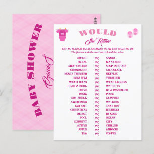 Meisje Baby shower Spelletjes Voorspelling en Advi Briefkaart