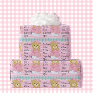 Meisje Baby shower Teddy Bear Naam toevoegen Paste Cadeaupapier