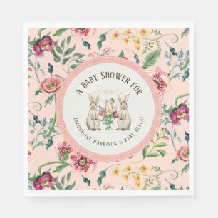 Meisje Baby shower Waterverf Konijnen n Bloemenroz Servet