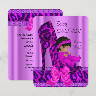Meisje Babyfeest Paars Roze Luipaard Kaart
