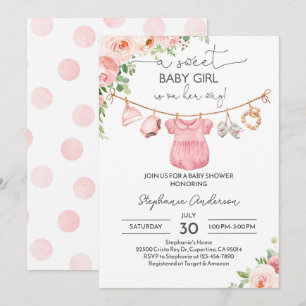 Meisje Babykleding Baby shower Uitnodiging Een lie