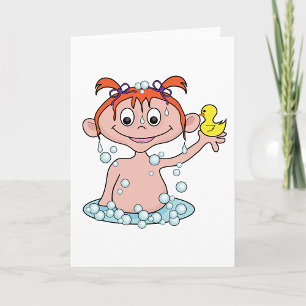 Meisje Badtijd Fun met Rubber Eend en Bubbels Kaart