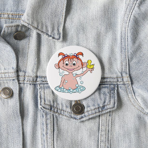 Meisje Badtijd Fun met Rubber Eend en Bubbels Ronde Button 7,6 Cm