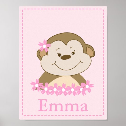 MEISJE Bambino Apen Nursery Kamer Baby Kunstprint Poster (Voorkant)