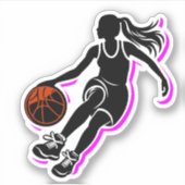 Meisje Basketbal Dribbling Silhouette Sticker (Voorkant)