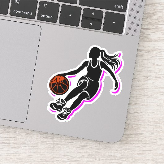 Meisje Basketbal Dribbling Silhouette Sticker (Detail)