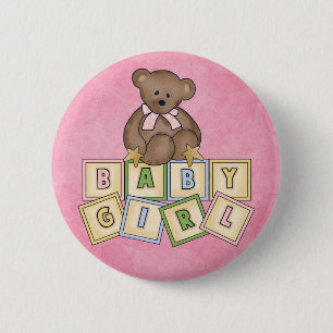 Meisje Beer Baby Blocks Ronde Button 5,7 Cm
