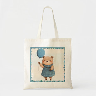 Meisje Beer met Blue Plaid Jurk en Ballon Tote Bag