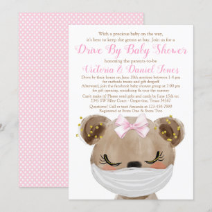 Meisje Beer met Masker Drive By Baby Shower Kaart