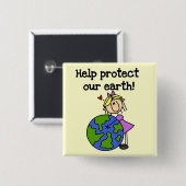 Meisje beschermt onze aardT-shirts en cadeautjes Vierkante Button 5,1 Cm (Voorkant /achterkant)