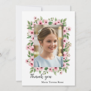 Meisje Bevestiging Aangepaste Foto Bloemen Dank u Bedankkaart