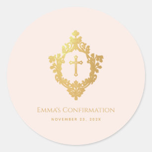 Meisje bevestiging roze faux gouden kruis in Crest Ronde Sticker