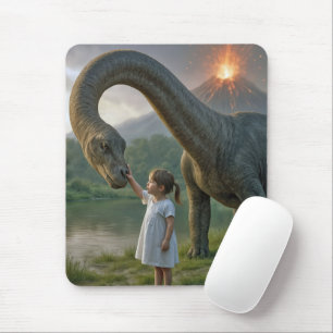 Meisje bevriend met een dinosaurus muismat