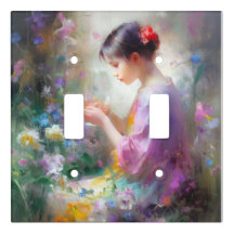 Meisje bewondering van een bloem in haar handen