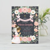 Meisje biddend Eerste Heilige Communie Roze Bloeme Kaart (Staand voorkant)