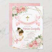 Meisje biddend Goud Eerste Heilige Communie Roze B Kaart (Voorkant / Achterkant)