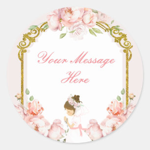 Meisje bidt goud 1e Heilige Communie Uw Boodschap Ronde Sticker